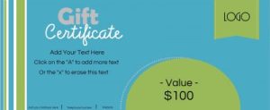 Bright Blue and Green Gift Certificate Template with Photo Placeholder