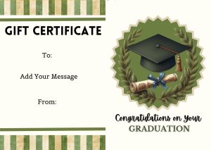 Green and Gold Graduation Gift Certificate with Laurel Wreath and Diploma Design