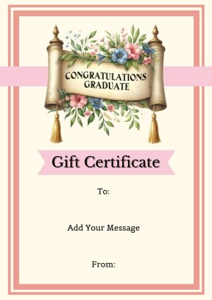 Floral Graduation Gift Certificate with Vintage Scroll Design