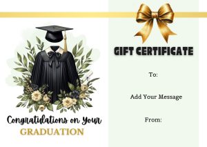 Classic Black and Gold Graduation Gift Certificate with Gown and Cap