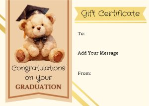 Adorable Teddy Bear Graduation Gift Certificate with Cap and Gown