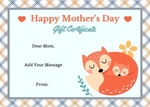 Mother's Day Gift Certificate with Fox Illustration